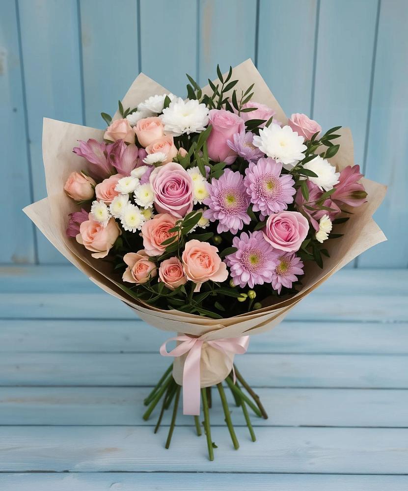 Букет цветов из: Хризантемы, Розы и Альстромерии в Воронцовке