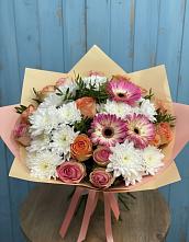 Букет цветов из:  Розы, Герберы и Хризантемы в Воронцовке