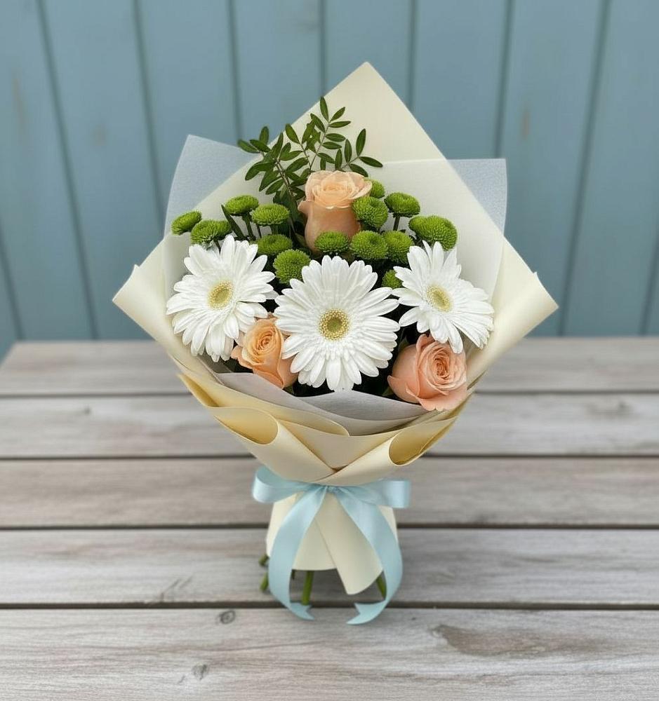 Букет цветов из: Герберы, Розы и Хризантемы в Воронцовке