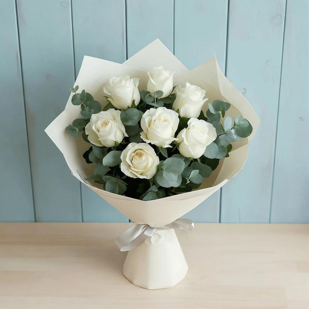 Букет Белые розы в Эвкалипте в Воронцовке