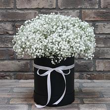 Цветочная композиция из Гипсофила в шляпной коробке в Воронцовке