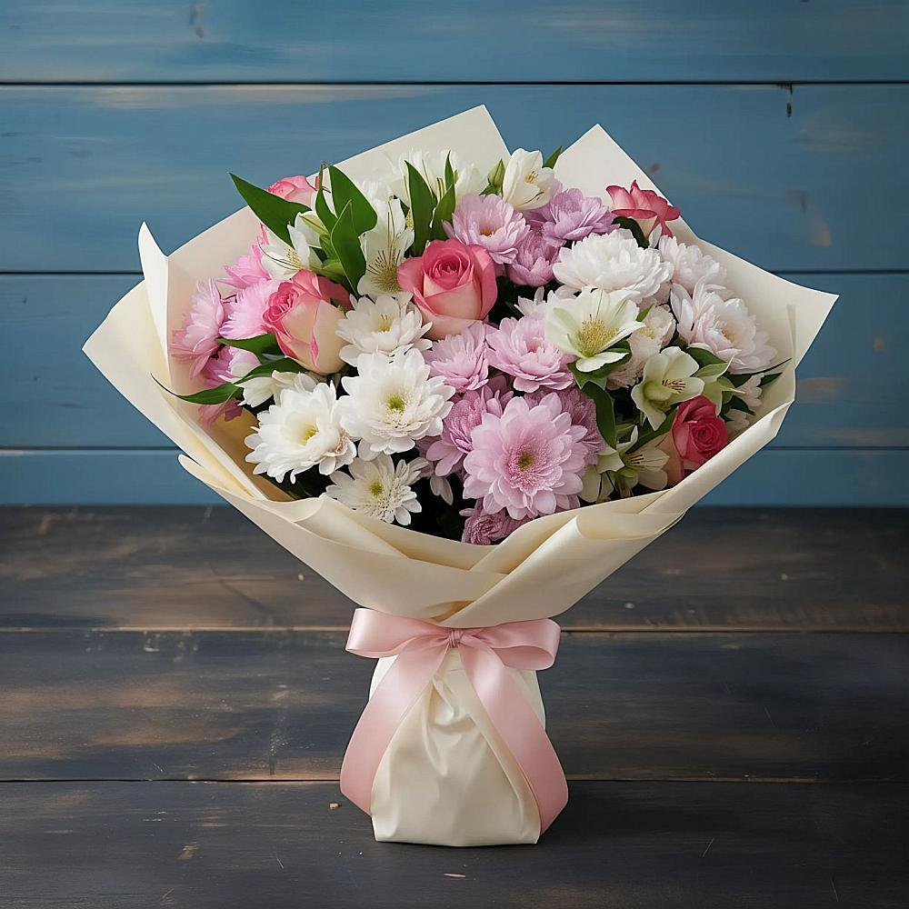 Букет цветов из: Хризантемы, Альстромерии и Розы в Воронцовке